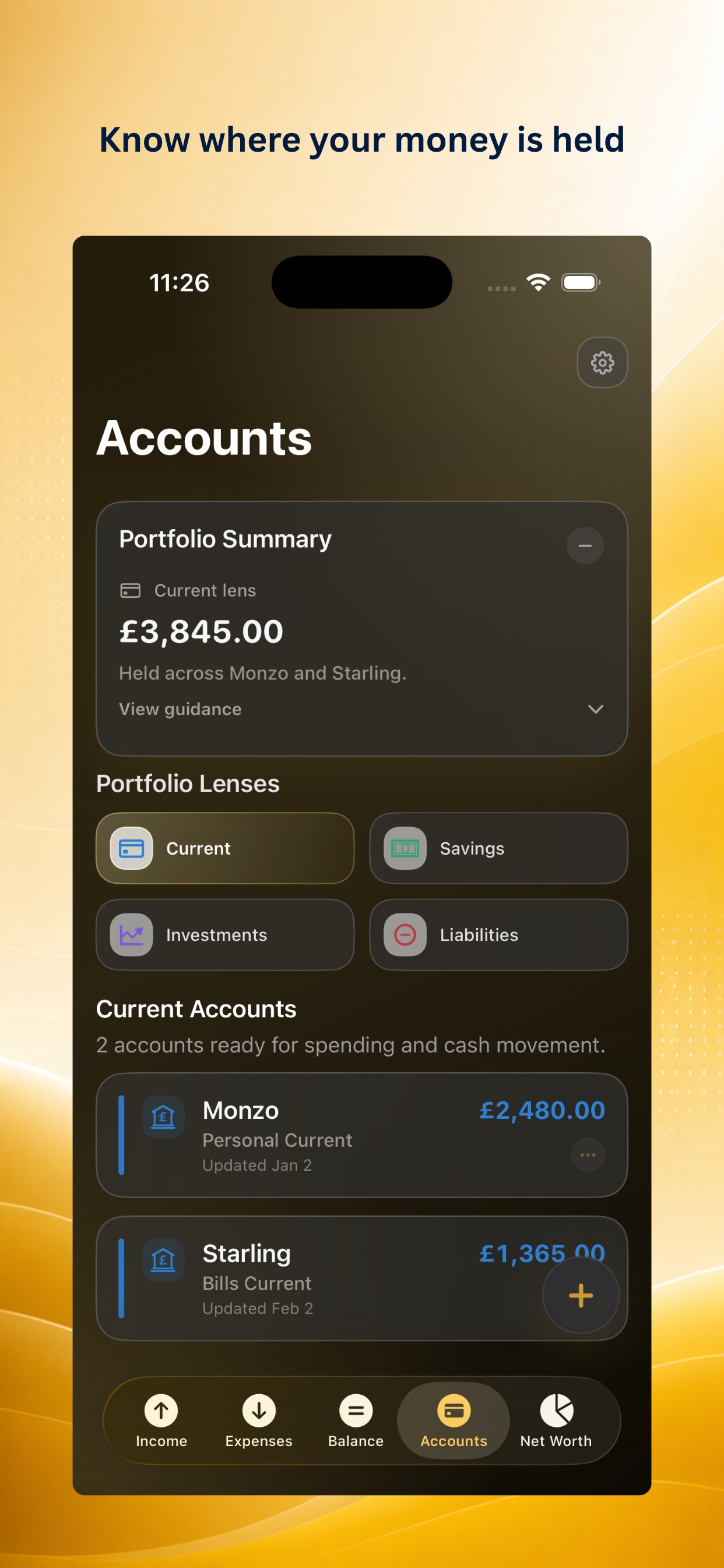 Ascentist Finance Accounts screen