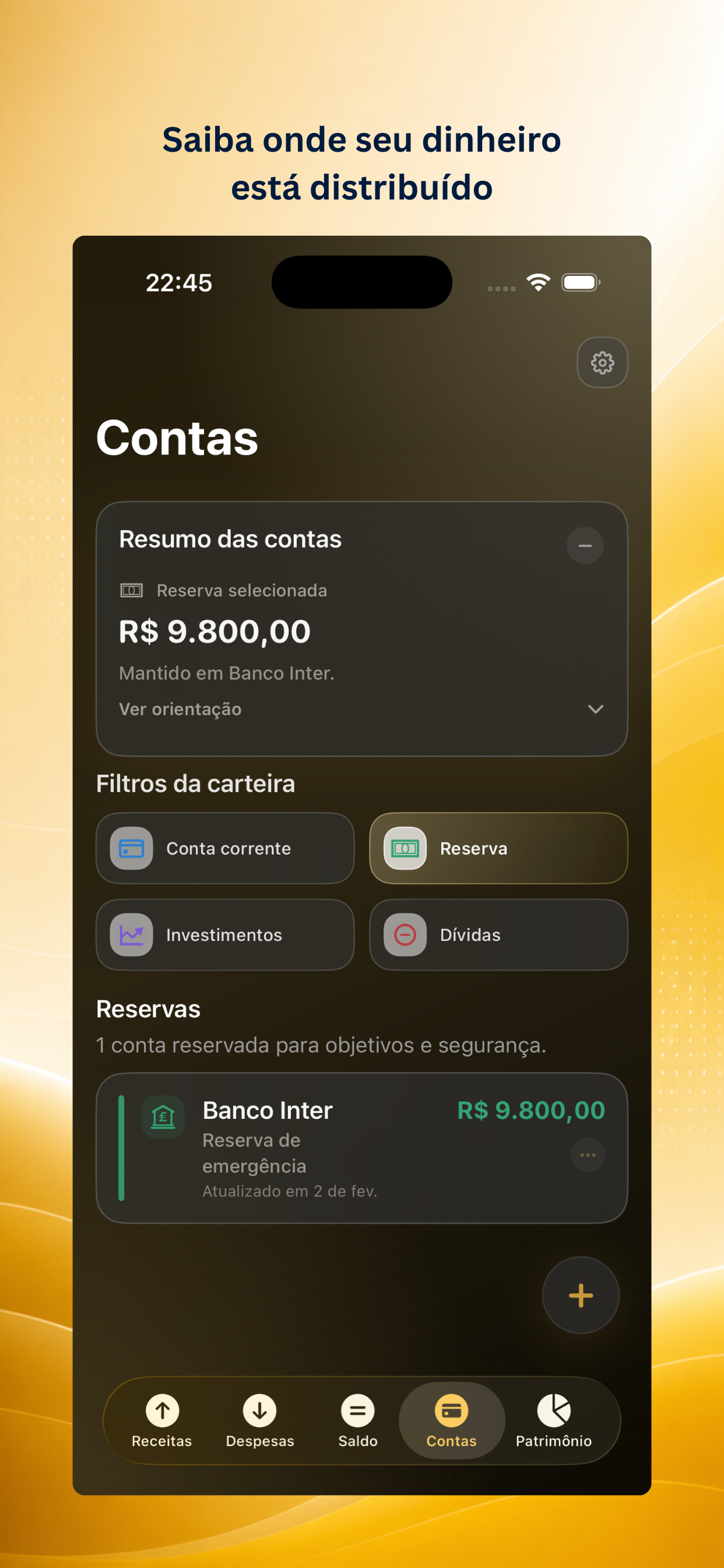 Tela de Contas do Ascentist Finance em português