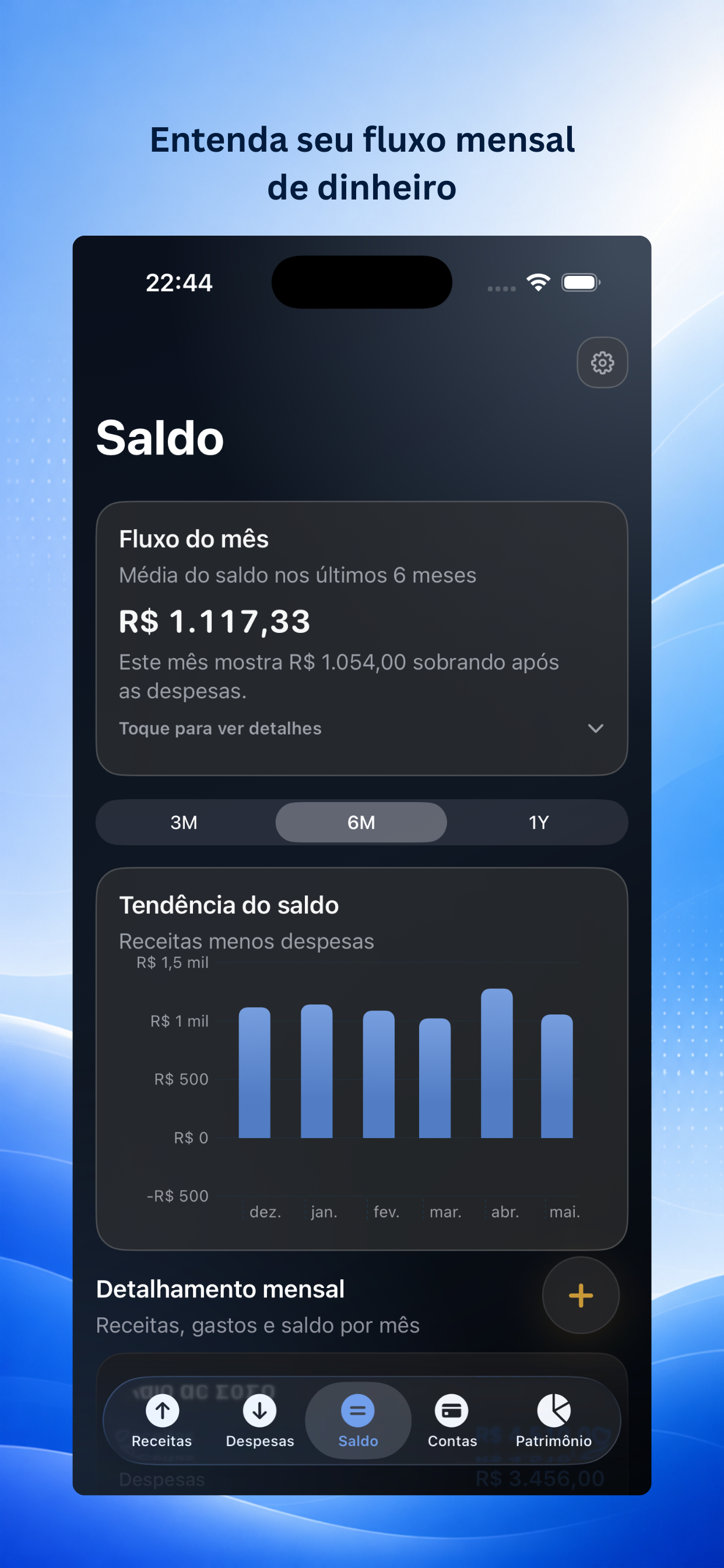 Tela de Saldo do Ascentist Finance em português